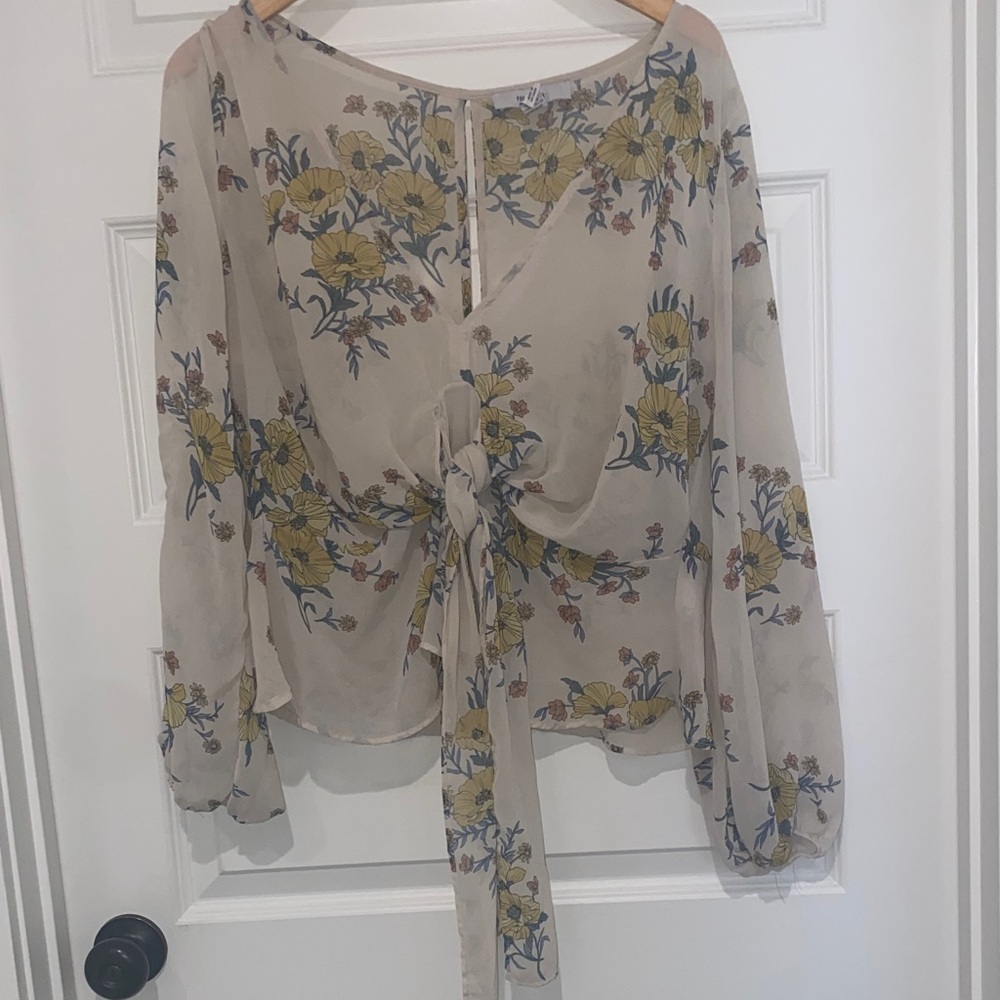 Forever 21 Sheer Floral Blouse -  Green and Yellow